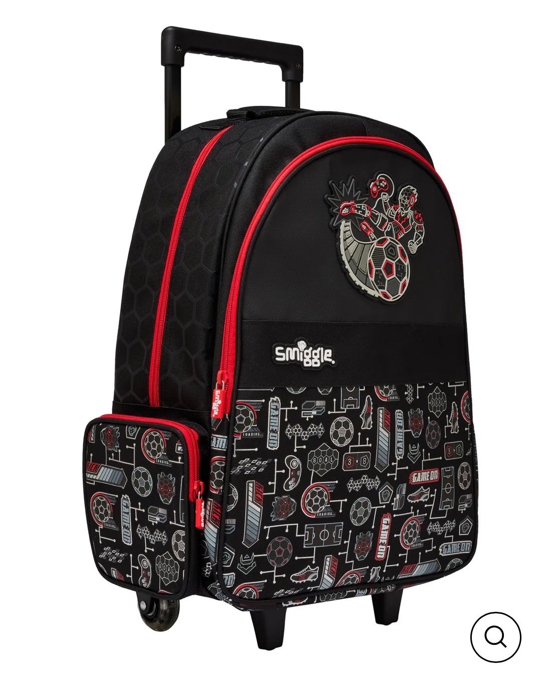 SMIGGLE RED FOOTBALL TROLLY BACKPACK WITH LIGHT UP WHEELS
