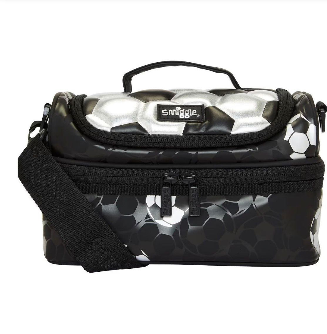 SMIGGLE STRIKER SILVER DUBLE BECKER LUNCH BAG WITH STRAP