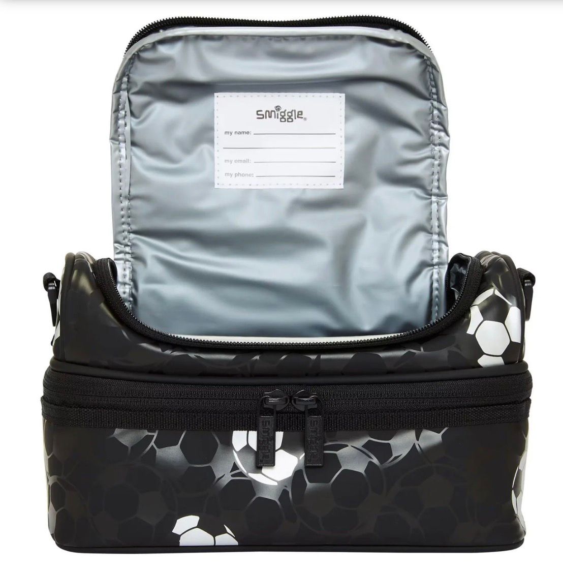 SMIGGLE STRIKER SILVER DUBLE BECKER LUNCH BAG WITH STRAP