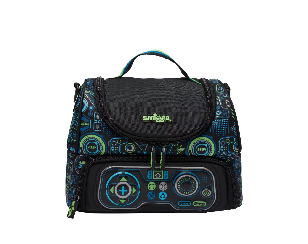 SMIGGLE BLACK VIRTUAL DUBLE DECKER LUNCH BAG WITH STRAP