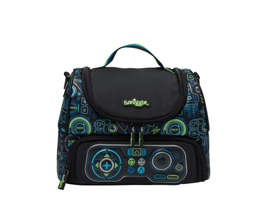 SMIGGLE BLACK VIRTUAL DUBLE DECKER LUNCH BAG WITH STRAP