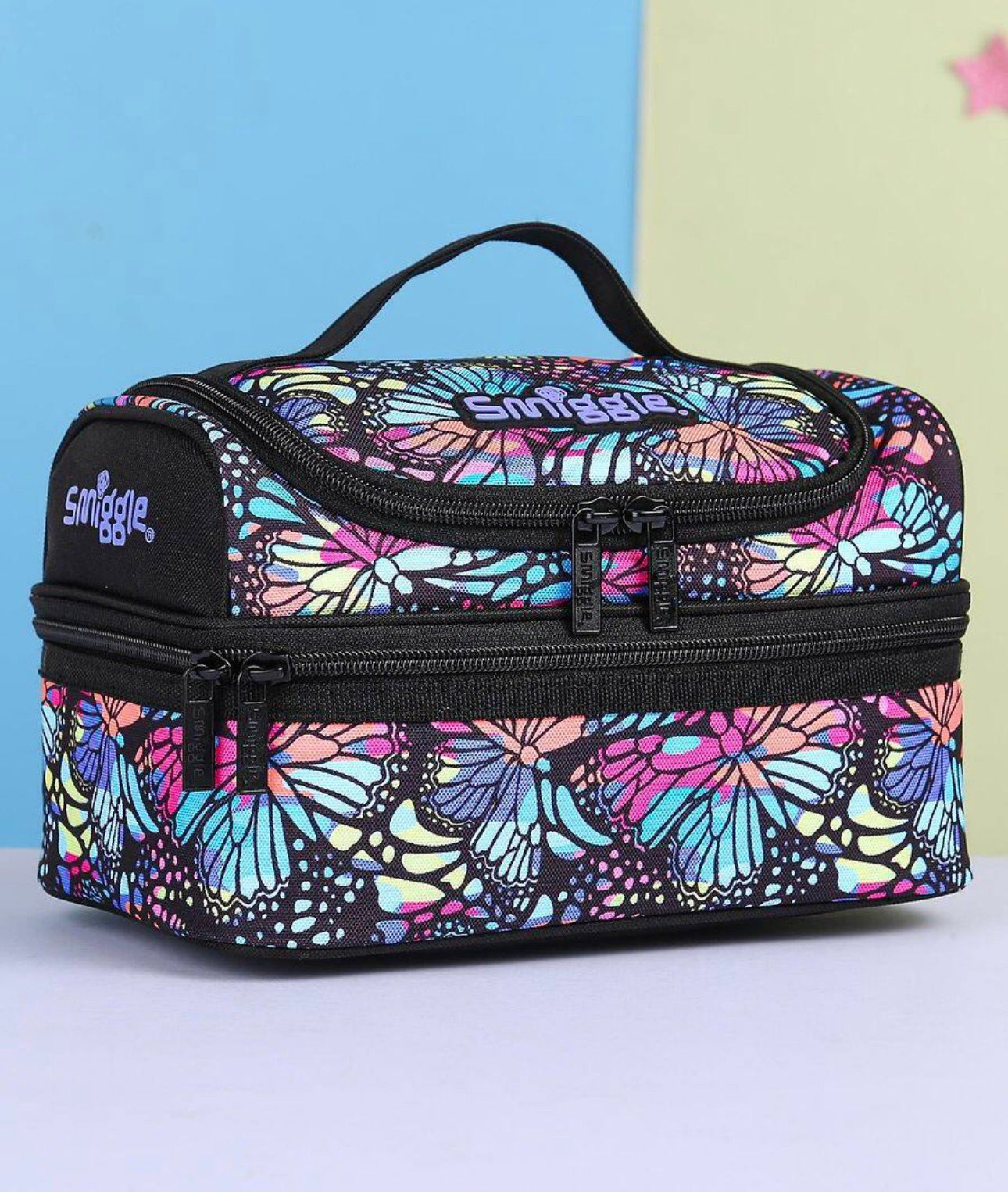 SMIGGLE BUTTERFLY BLACK  DOUBLE DECKER LUNCH BAG