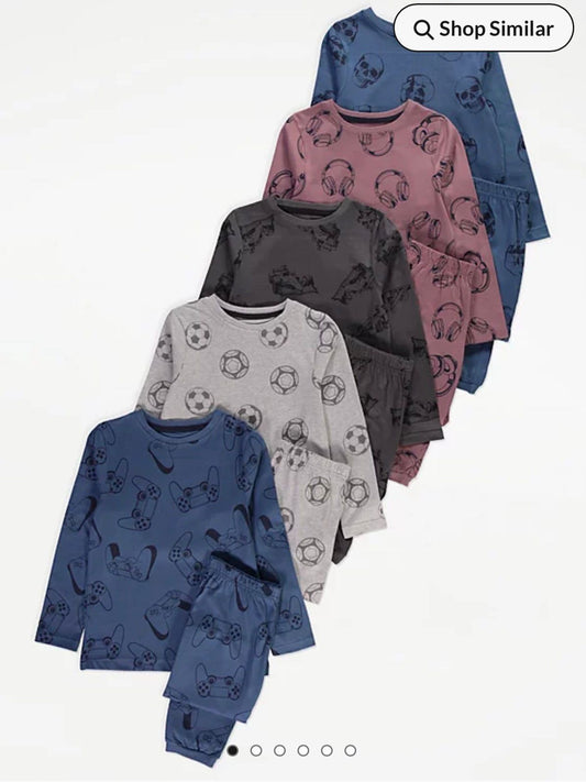 GEORGE GAMER FOOTBALL LONG SLEEVE PJ SET PACK OF 5