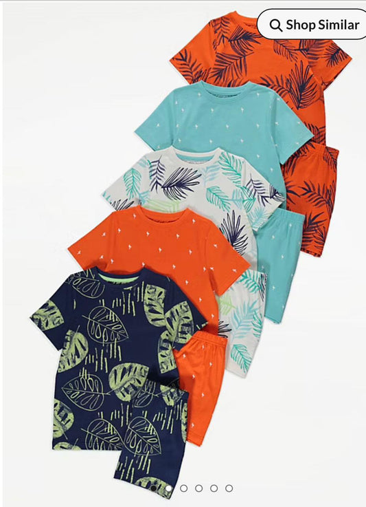 GEORGE PALM LEAF SHORT PJ SET PACK OF 5