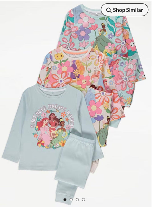 GEORGE DISNEY PRINCESS FLOWER LONG SLEEVE PJ SET PACK OF 3