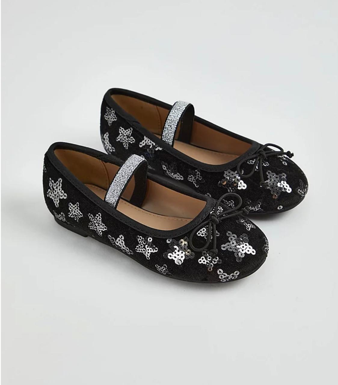 BLACK VELVET SEQUIN STRAP BALLET SHOES