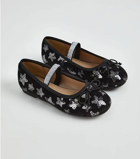 BLACK VELVET SEQUIN STRAP BALLET SHOES