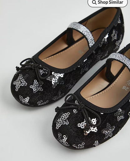 BLACK VELVET SEQUIN STRAP BALLET SHOES