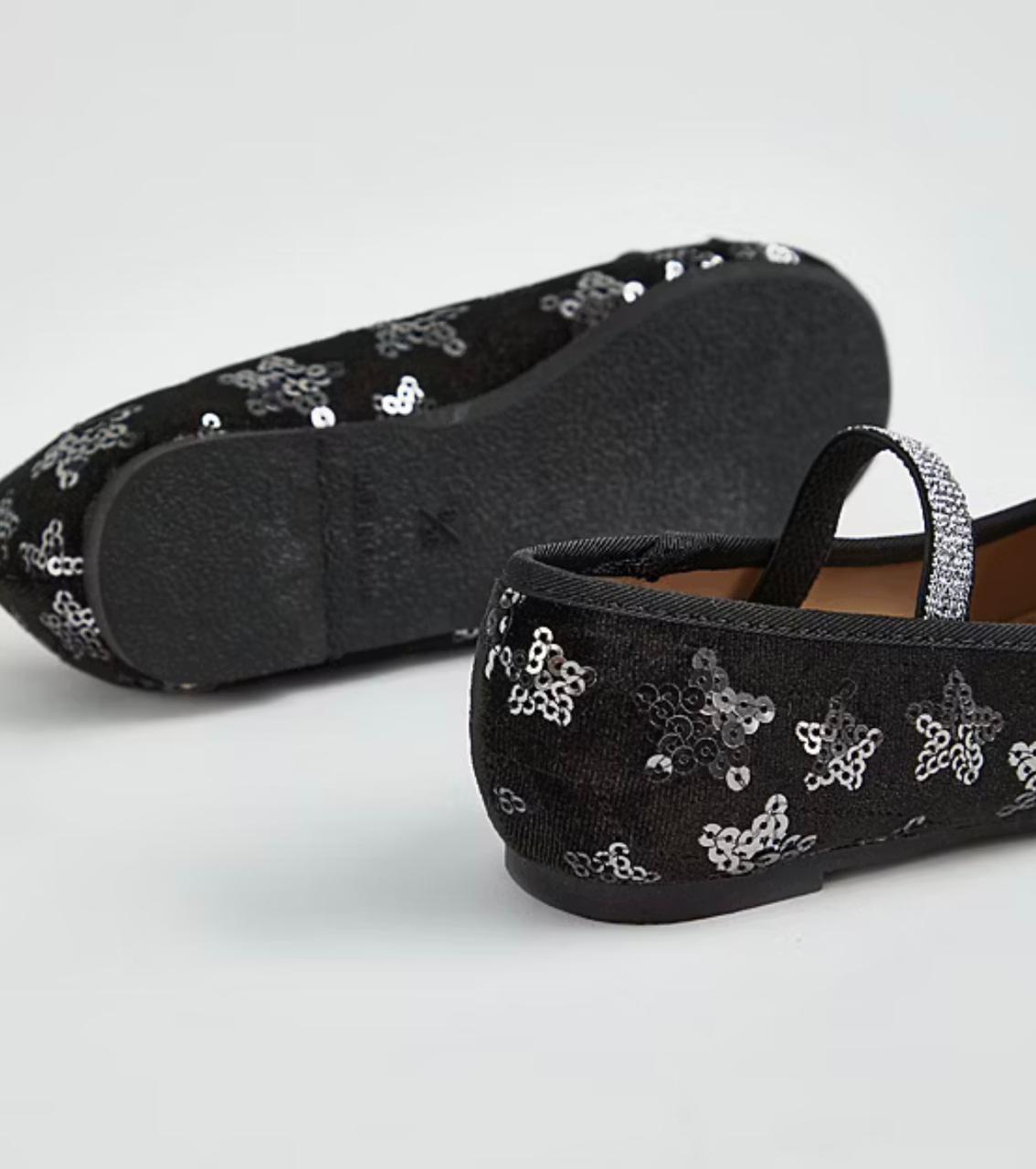 BLACK VELVET SEQUIN STRAP BALLET SHOES