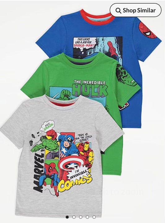 GEORGE MARVEL COMIC SUPERHERO T-SHIRTS PACK OF 3