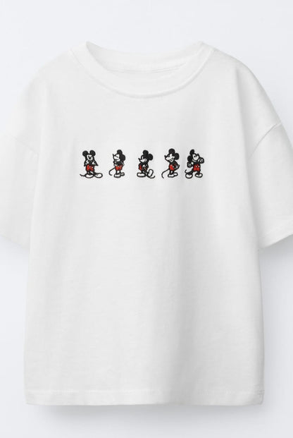 ZARA MICKY MOUSE EMBRIODED WHITE COTTON T-SHIRT