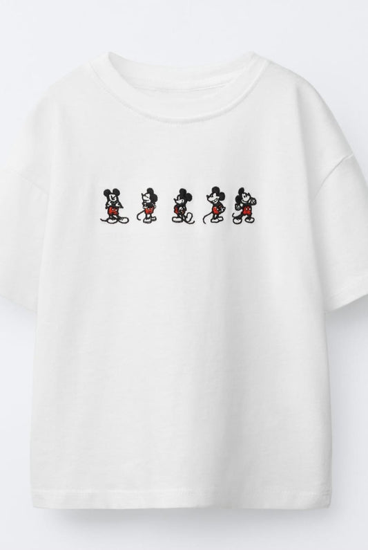 ZARA MICKY MOUSE EMBRIODED WHITE COTTON T-SHIRT