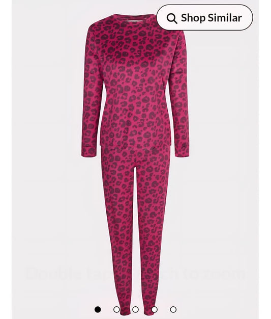 GEORGE PINK LEAPORD FLEECE NIGHTWEAR LONG SLEEVE CUFFED LEG PJ GIFT SET