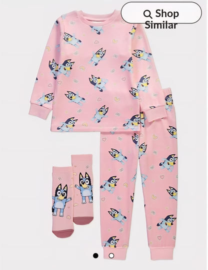GEORGE BLUEY HEART LING SLEEVE FLEECE PJ SET WITH SOCKS