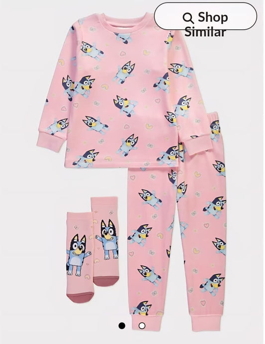 GEORGE BLUEY HEART LING SLEEVE FLEECE PJ SET WITH SOCKS