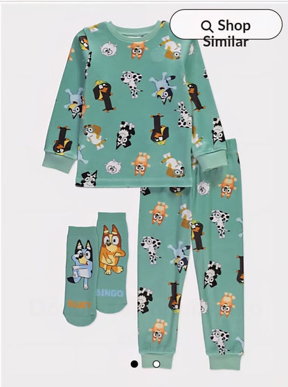 GEORGE SAGE GREEN LONG SLEEVE FLEECE PJ SET WITH SOCKS