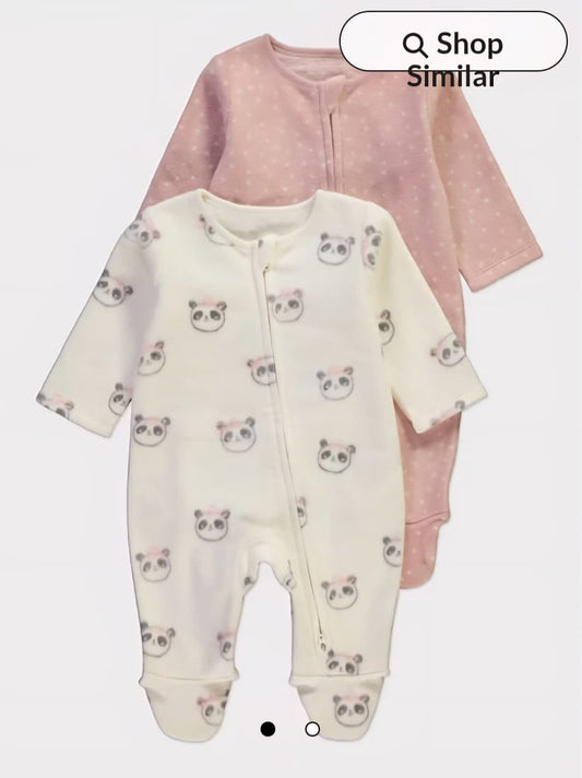 GEORGE PANDA SPOTTY ZIP TROUGH FLEECE SLEEPING SUIT PACK OF 2