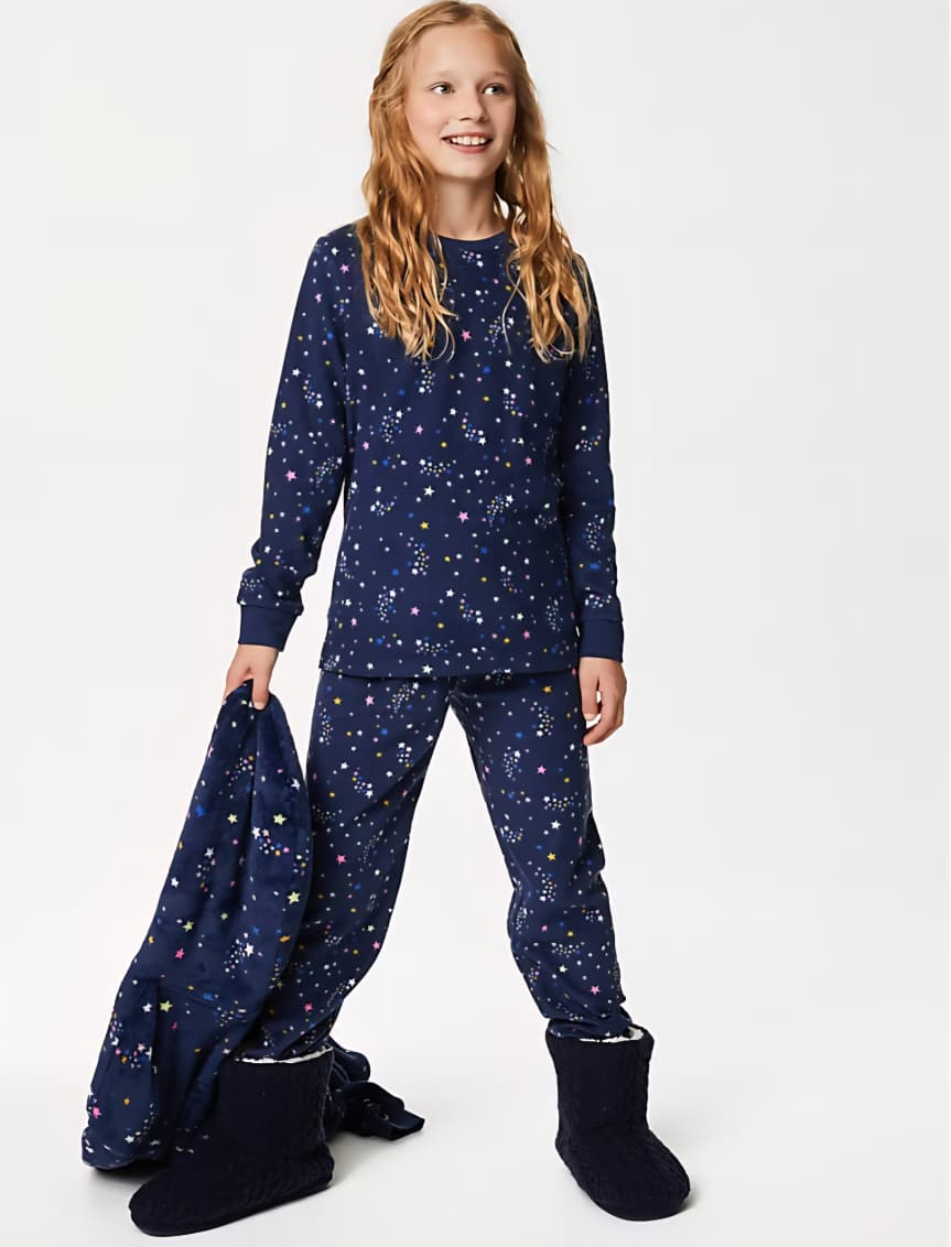 M&S STAR PRINT FLEECE PJ SET
