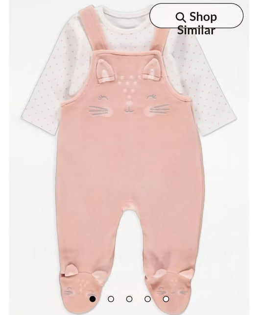 GEORGE PINK CAT DUNGAREES AND HEART LONG SLEEVE BODYSUIT OUTFIT