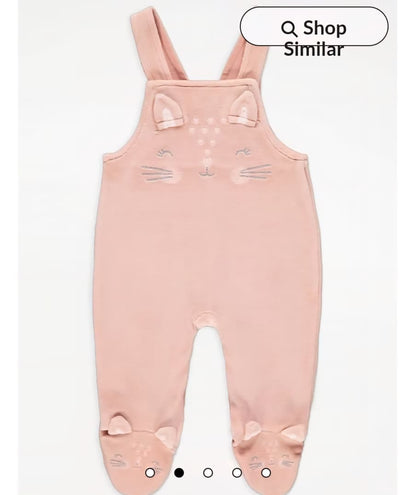 GEORGE PINK CAT DUNGAREES AND HEART LONG SLEEVE BODYSUIT OUTFIT