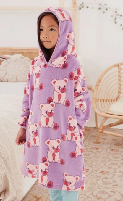 NEXT LILAC PURPLE BEAR PRINT FLEECE HOODIE BLANKET