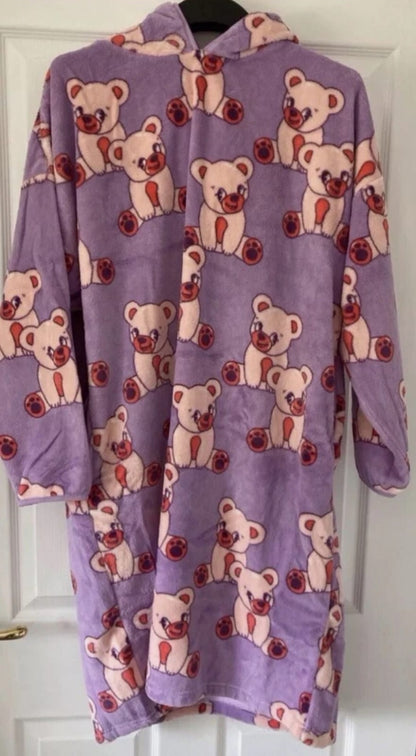 NEXT LILAC PURPLE BEAR PRINT FLEECE HOODIE BLANKET