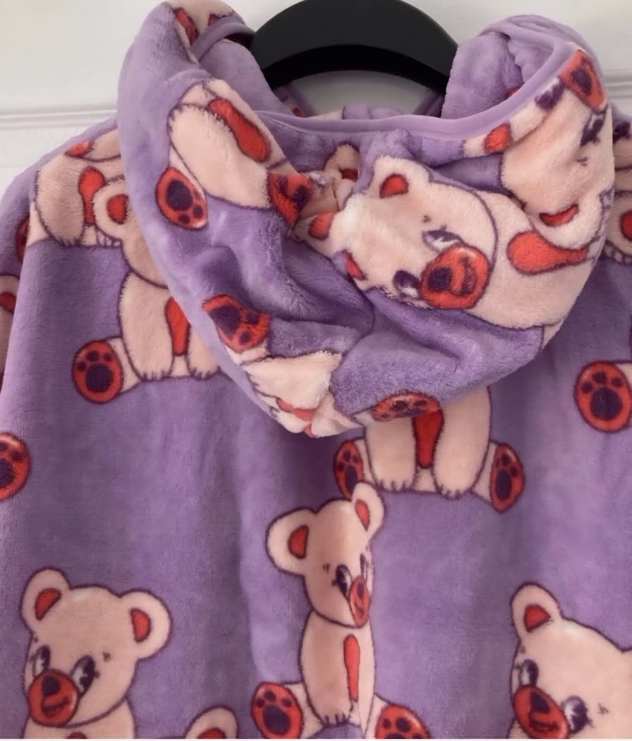 NEXT LILAC PURPLE BEAR PRINT FLEECE HOODIE BLANKET