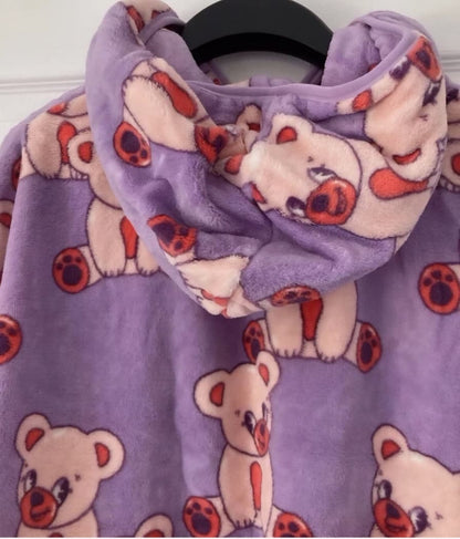 NEXT LILAC PURPLE BEAR PRINT FLEECE HOODIE BLANKET