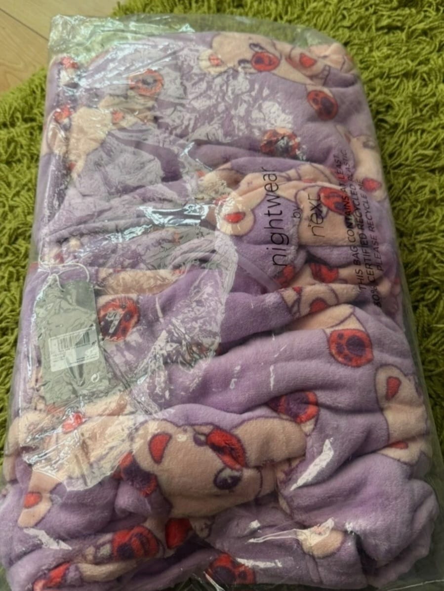 NEXT LILAC PURPLE BEAR PRINT FLEECE HOODIE BLANKET