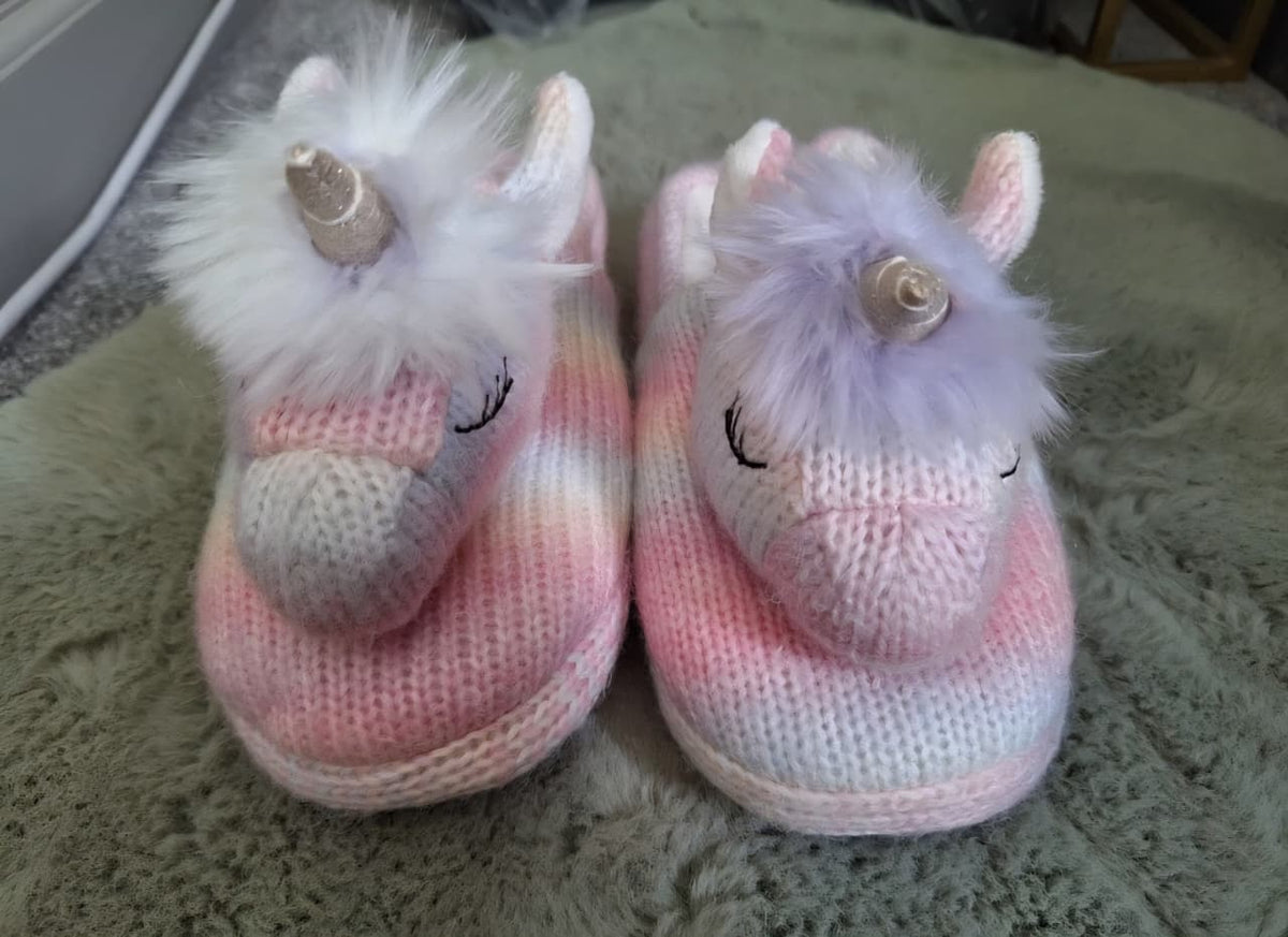 M&S PINK UNICORN KNIT SLIPPER