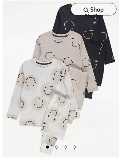 GEORGE NEUTRAL SMILEY FACE PJ SET PACK OF 3