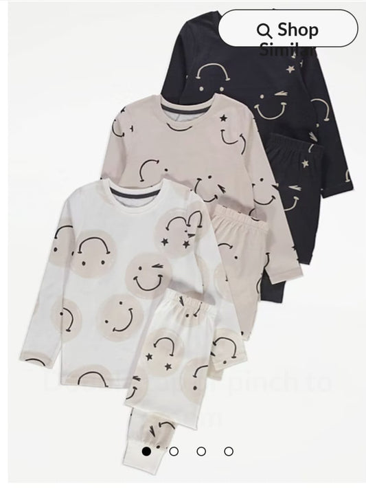 GEORGE NEUTRAL SMILEY FACE PJ SET PACK OF 3