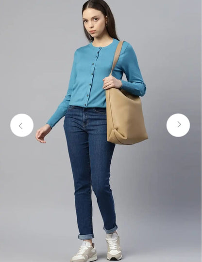 M&S CREW NECK BUTTON FRONT CARDIGAN