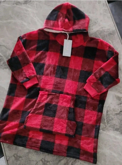 M&S KIDS FLEECE CHECKED OVERSIZED HOODIE