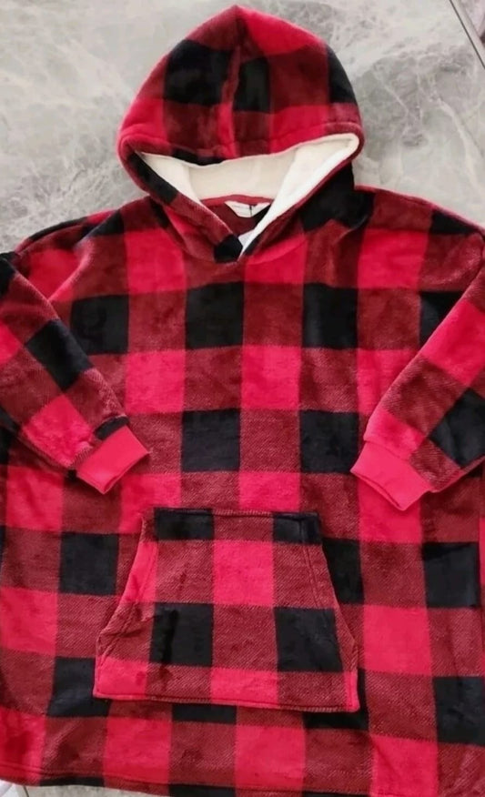 M&S KIDS FLEECE CHECKED OVERSIZED HOODIE