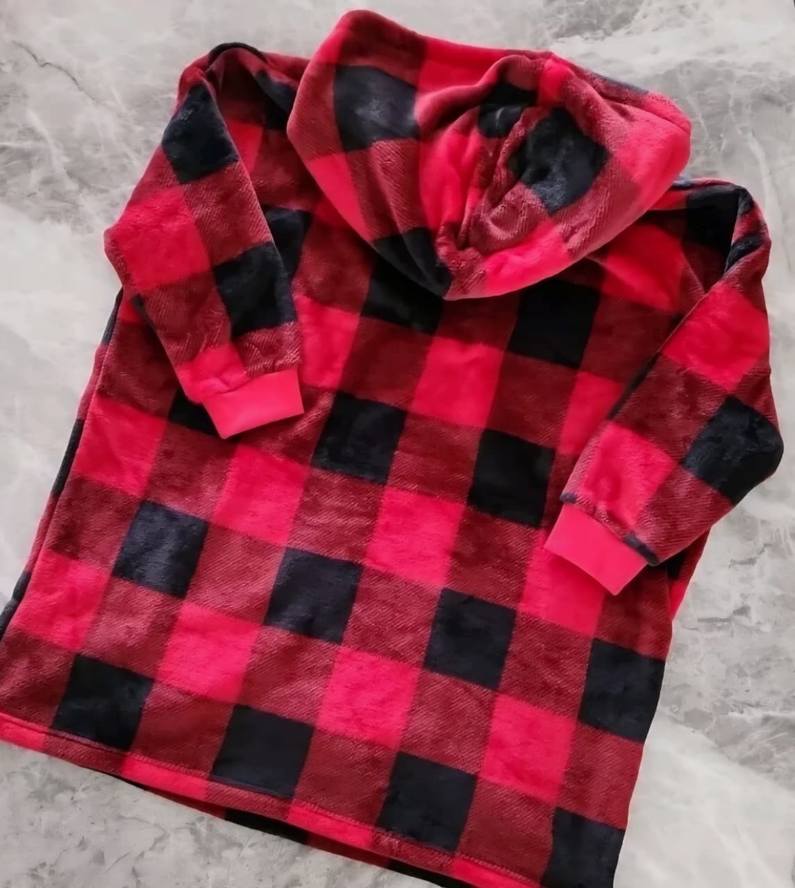 M&S KIDS FLEECE CHECKED OVERSIZED HOODIE
