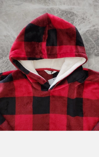 M&S KIDS FLEECE CHECKED OVERSIZED HOODIE