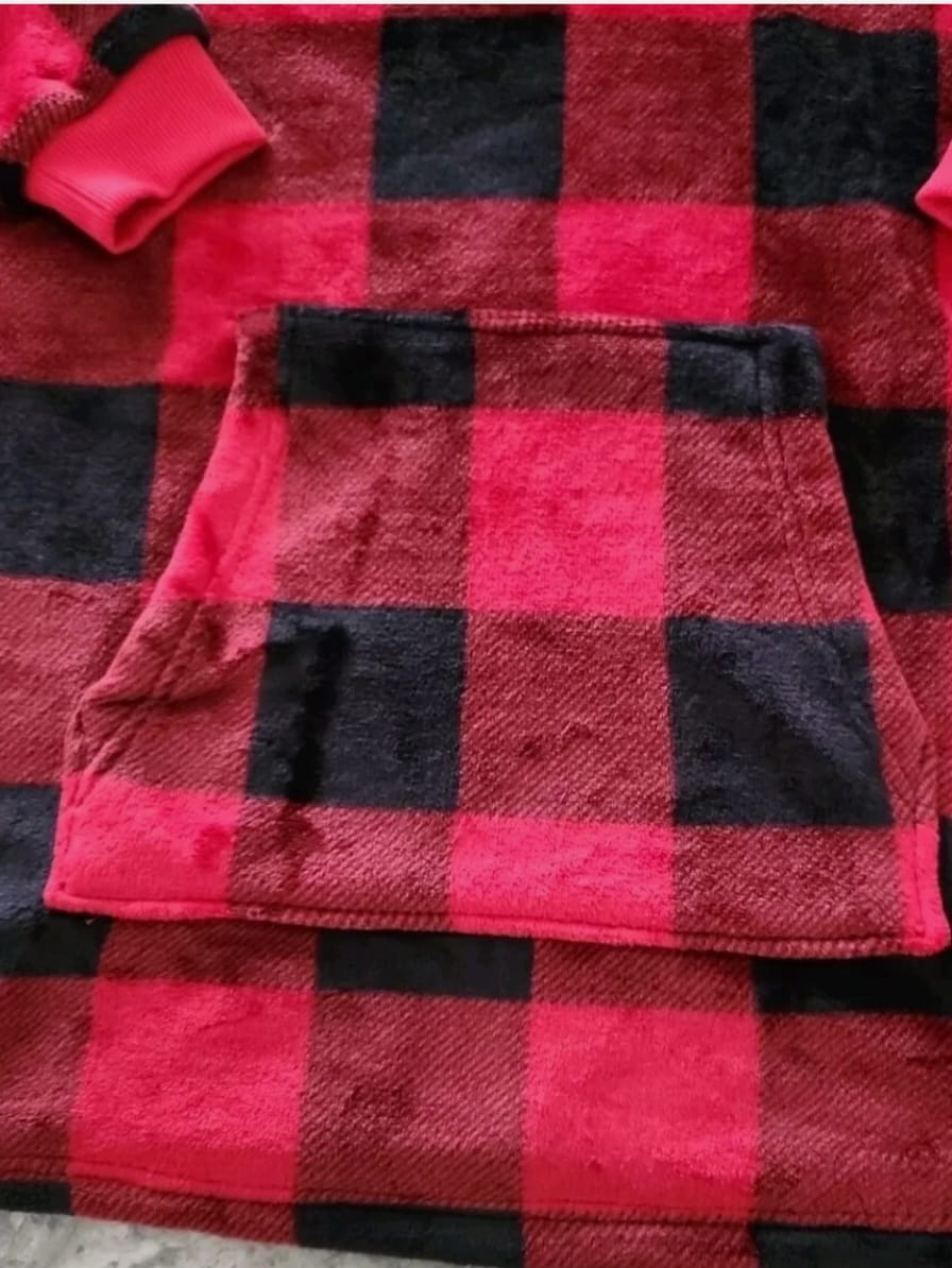 M&S KIDS FLEECE CHECKED OVERSIZED HOODIE