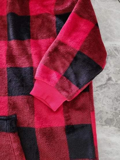 M&S KIDS FLEECE CHECKED OVERSIZED HOODIE