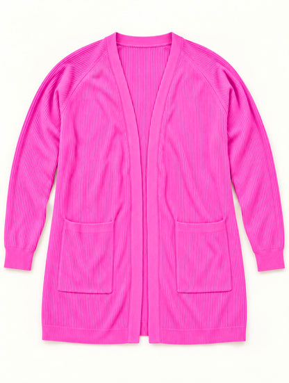 M&S PINK OPEN FRONT RIBBED KNIT CARDIGEN