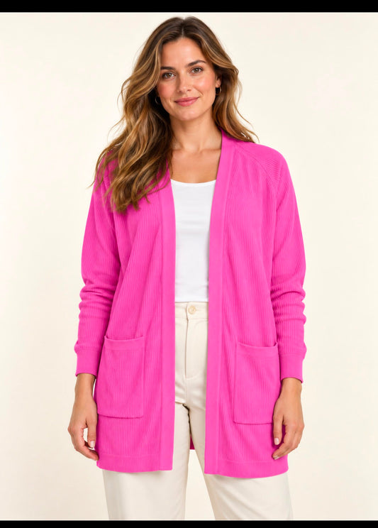 M&S PINK OPEN FRONT RIBBED KNIT CARDIGEN