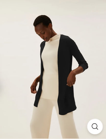 M&S OPEN FRONT RIBBED KNIT CARDIGEN