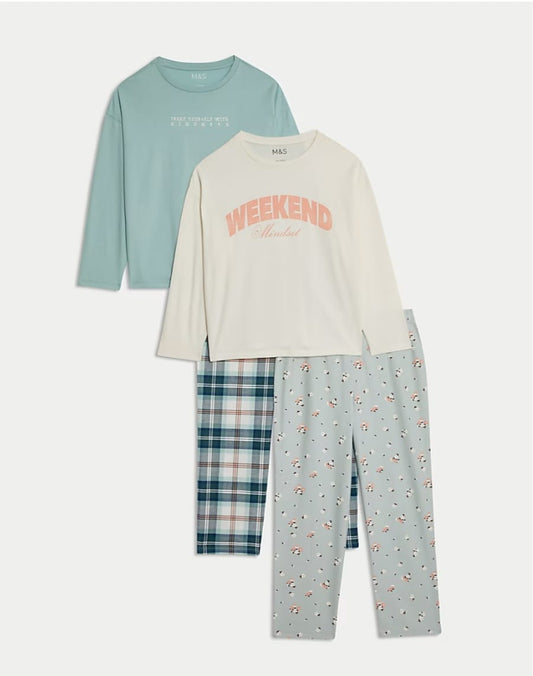 M&S COTTON RICH WEEKEND MINDSET PJ SET PACK OF 2