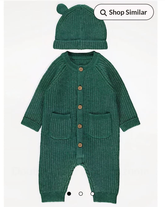 GEORGE GREEN RIB KNIT RAGLAN SLEEVE ALL IN ONR AND HAT OUTFIT