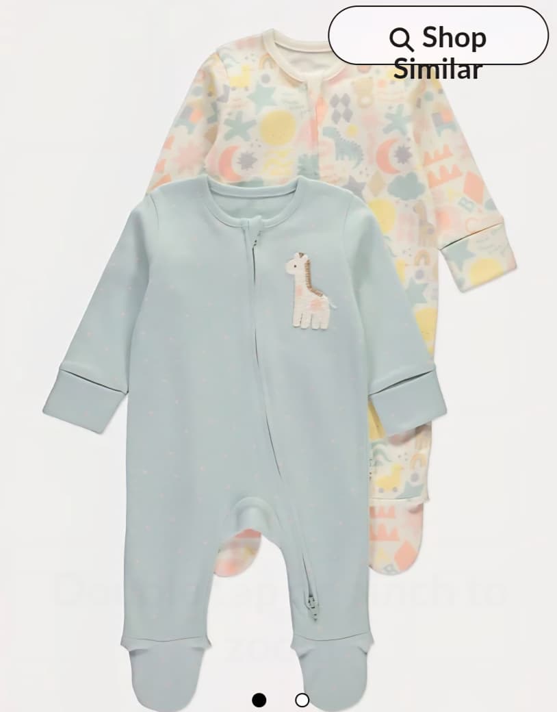 GEORGE PRINTED GIRAFFE ZIP FASTEN SLEEPING SUIT PACK OF 2
