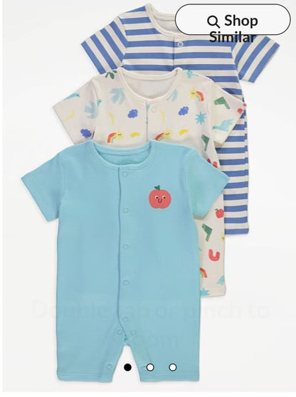 GEORGE BLUE STRIPPED CUTE CARTOON SHORT ROMPER PACK OF 3