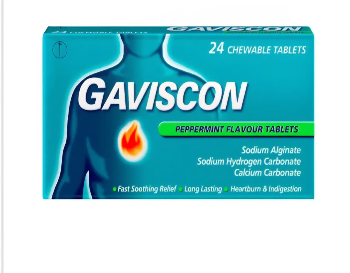 GAVISCON PEPPERMINT FLAVOR TABLETS 24 CHEWABLE TABLETS