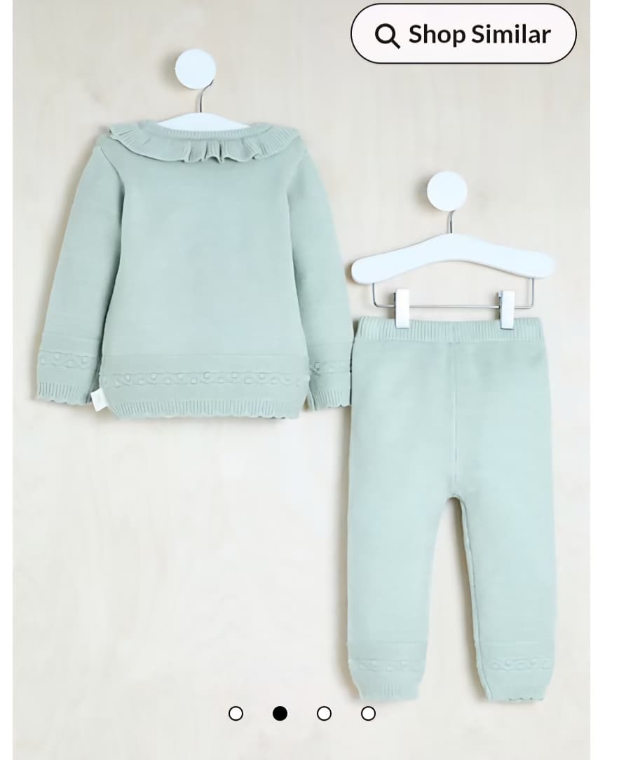 GEORGE BILLIE FAIERS GREEN SCALLOP KNITTED JUMPER AND TROUSERS OUTFIT