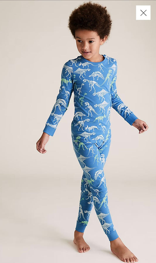 M&S COTTON WITH STRETCH SKINNY FIT PJ SET