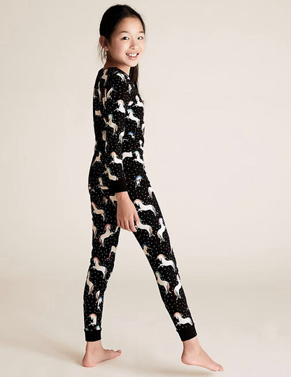 M&S COTTON WITH STRETCH SKINNY FIT PJ SET